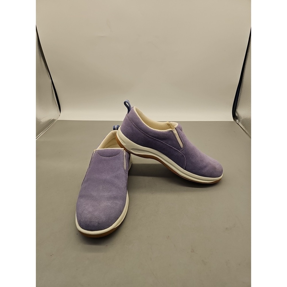 Lands End Women's‎ Purple Suede Fabric Upper Top Zip Slip-in Comfort Loafer 8B